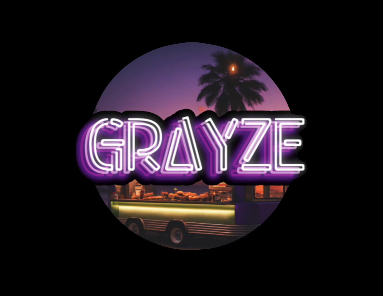 Grayze neon logo and mobile kitchen