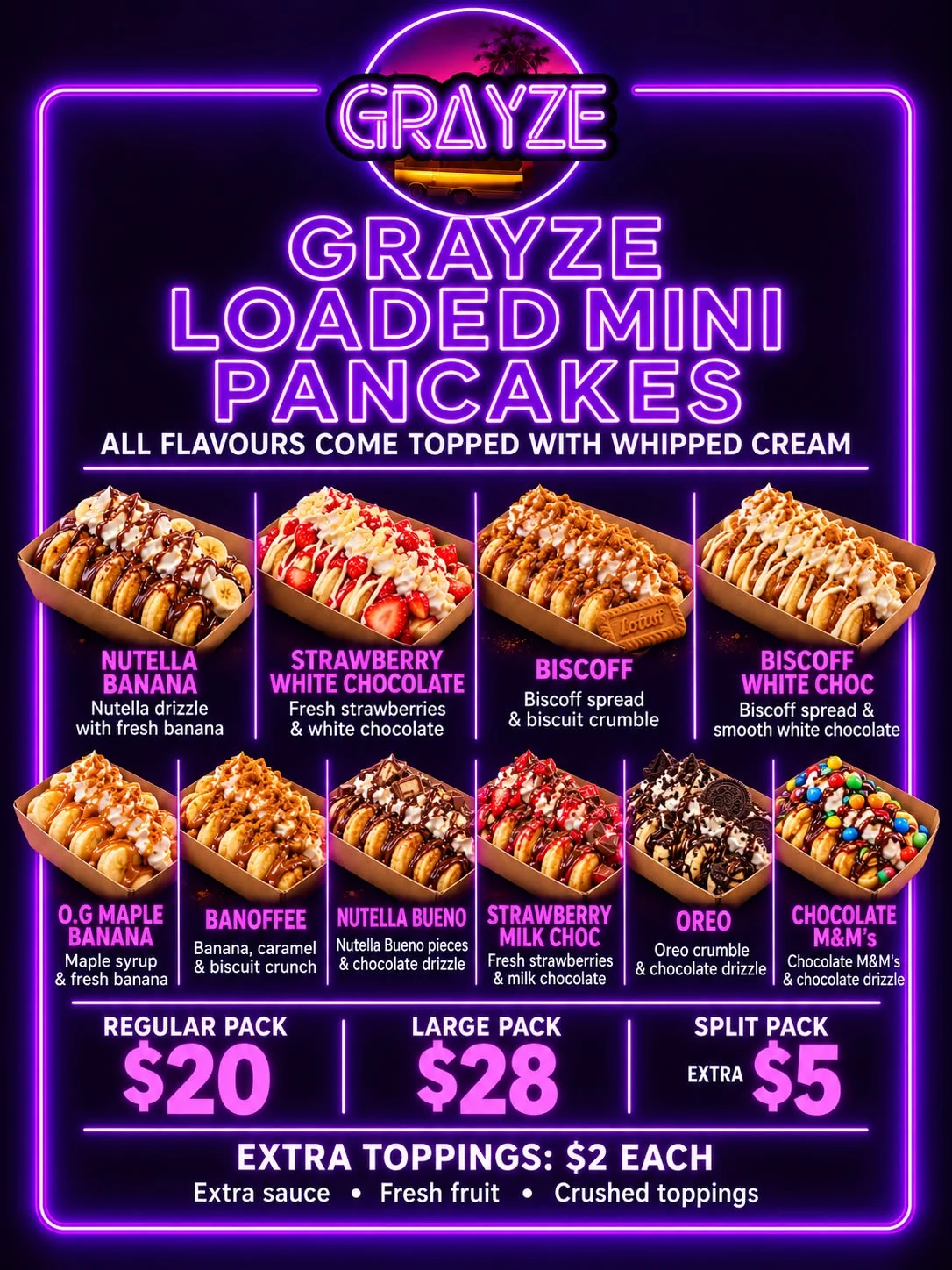 Loaded Mini Pancakes: Loaded Mini Pancakes menu original menu, including food descriptions and prices