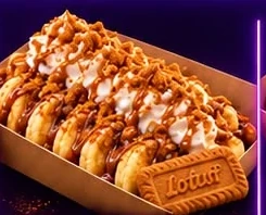 Loaded mini pancakes with Biscoff spread and biscuit crumble