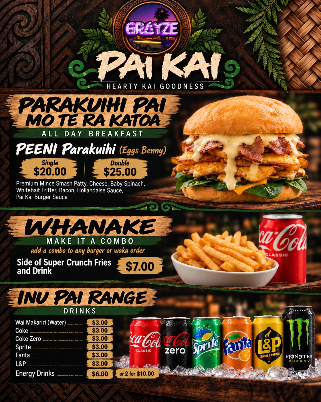 Pai Kai: Breakfast, combos & drinks original menu, including food descriptions and prices