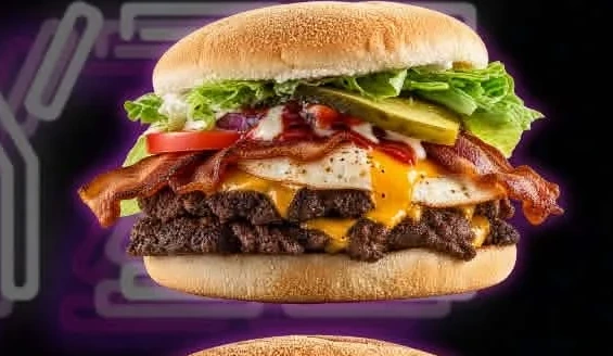 Grayze XL Homegrown burger with smashed beef, bacon, egg, cheese and salad