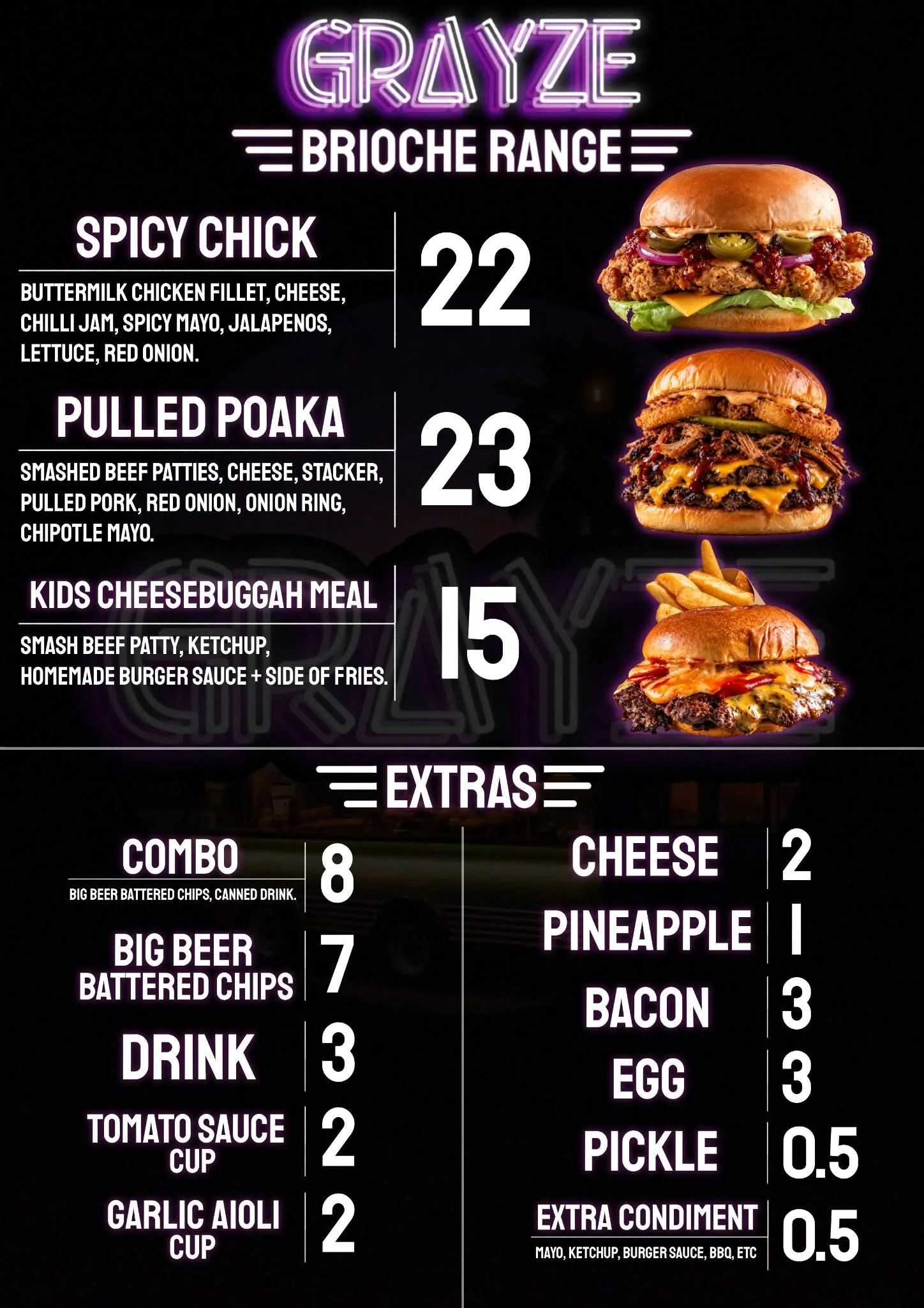 Smash Burgers: Brioche range & extras original menu, including food descriptions and prices